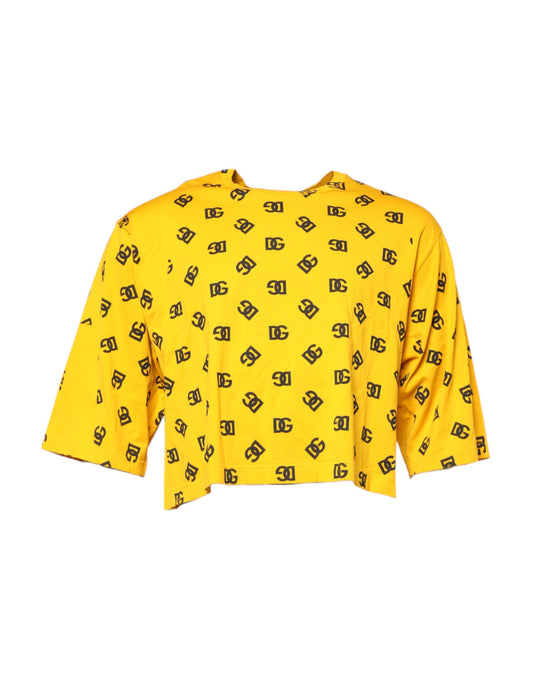 Yellow Cotton DG Logo Print Cropped T-shirt