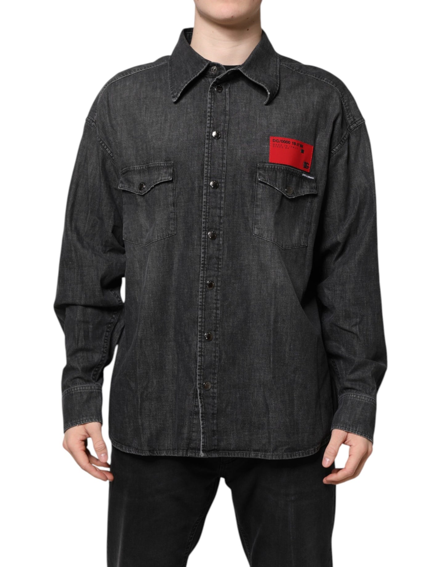 Gray Long Sleeves Button Down Denim Shirt