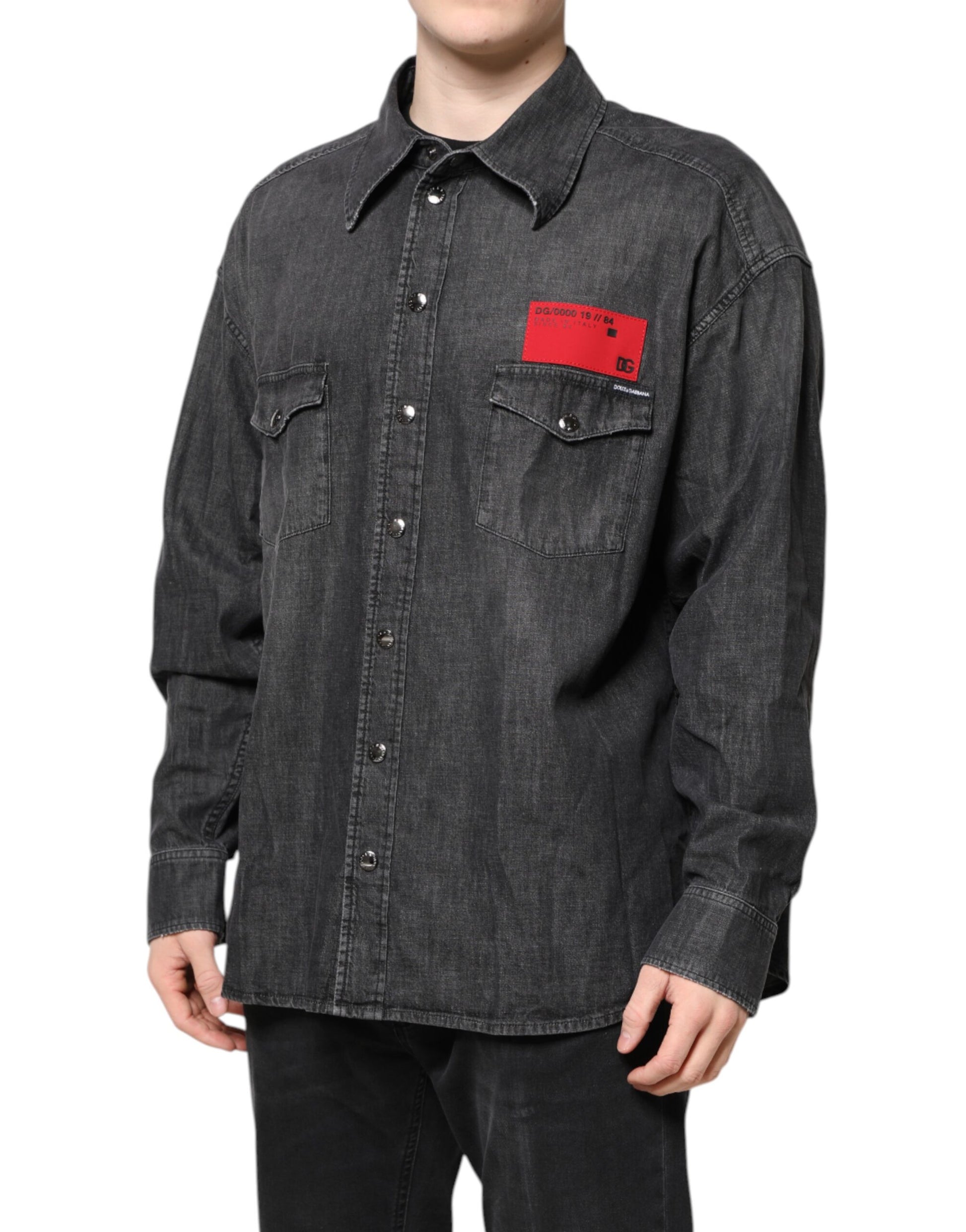 Gray Long Sleeves Button Down Denim Shirt