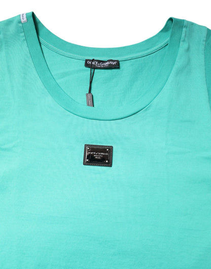 Green Sleeveless Logo Round Neck T-shirt