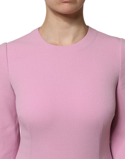 Pink Polyester Long Sleeves Sheath Mini Dress