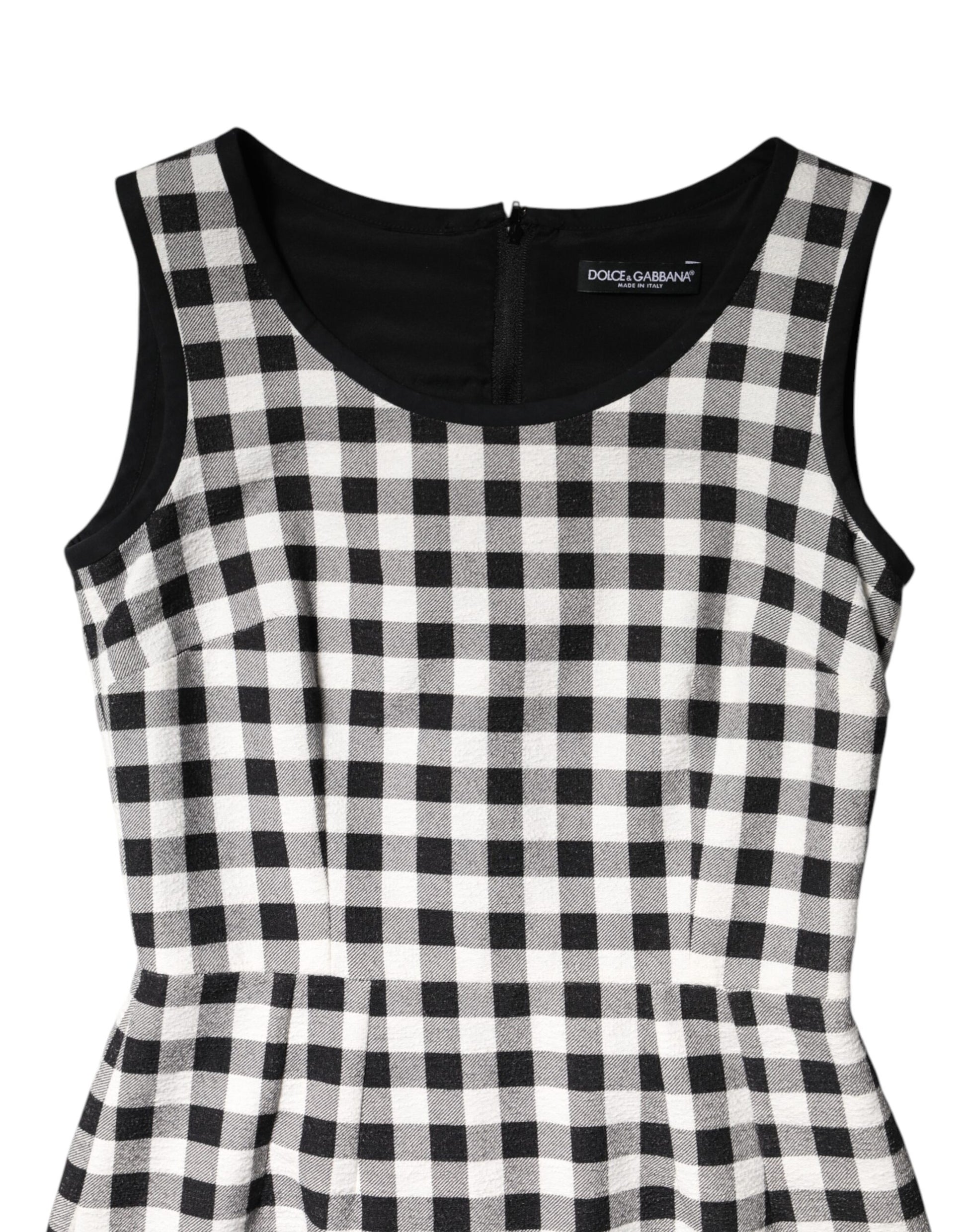 White Black Checkered Sleeveless Sheath Dress