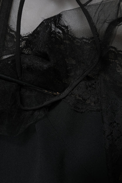 Black Lace Trim Nylon Tulle Sheath Midi Dress