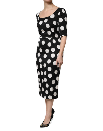 Black White Polka Dot Sheath Midi Dress