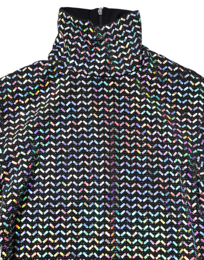 Black Embellished Nylon Bodycon Mini Dress