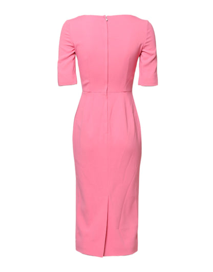 Pink Viscose Short Sleeve Sheath Midi Dress