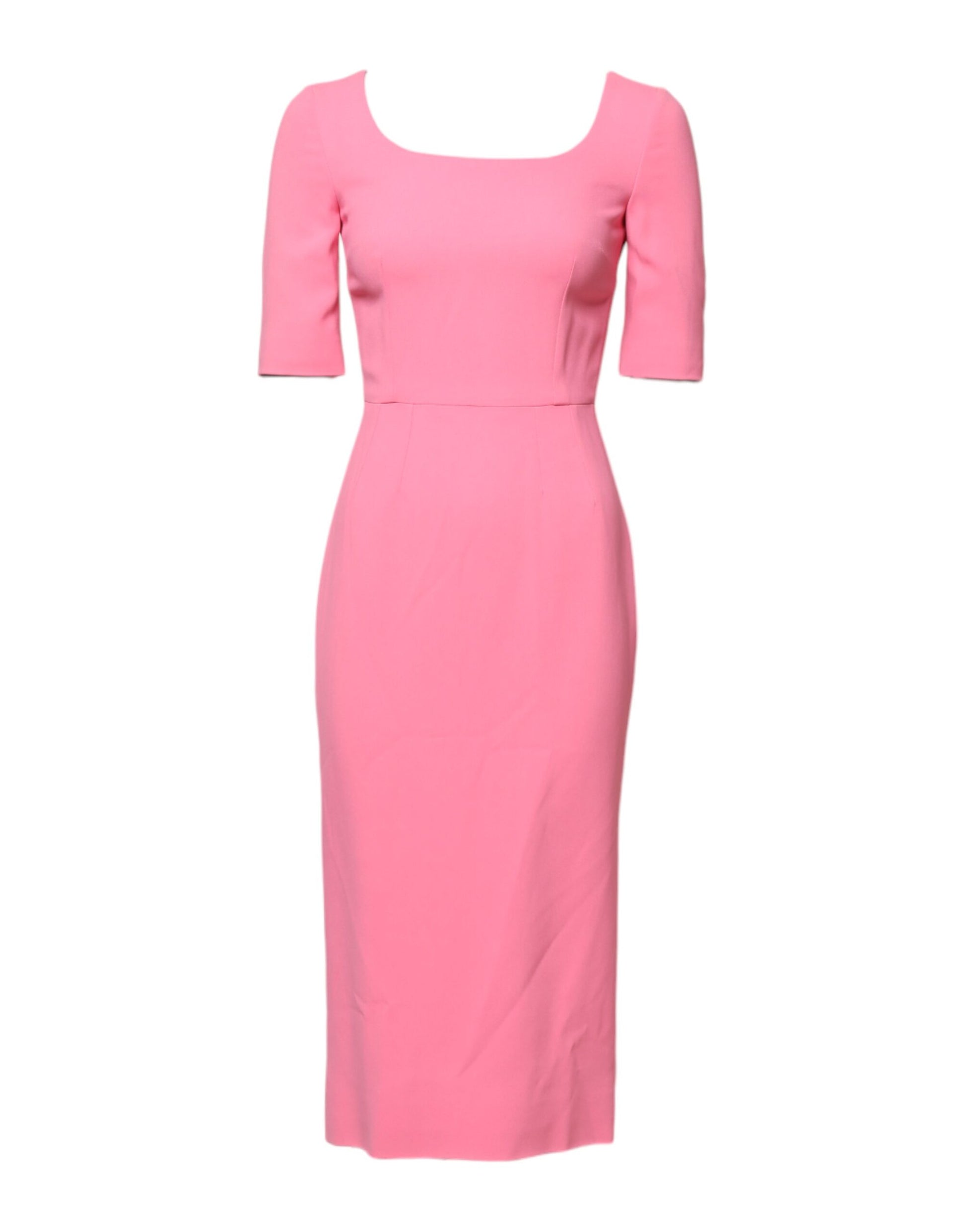 Pink Viscose Short Sleeve Sheath Midi Dress