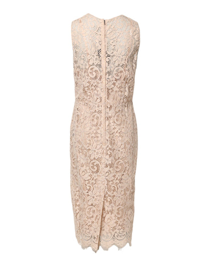 Beige Floral Lace Sleeveless Sheath Dress