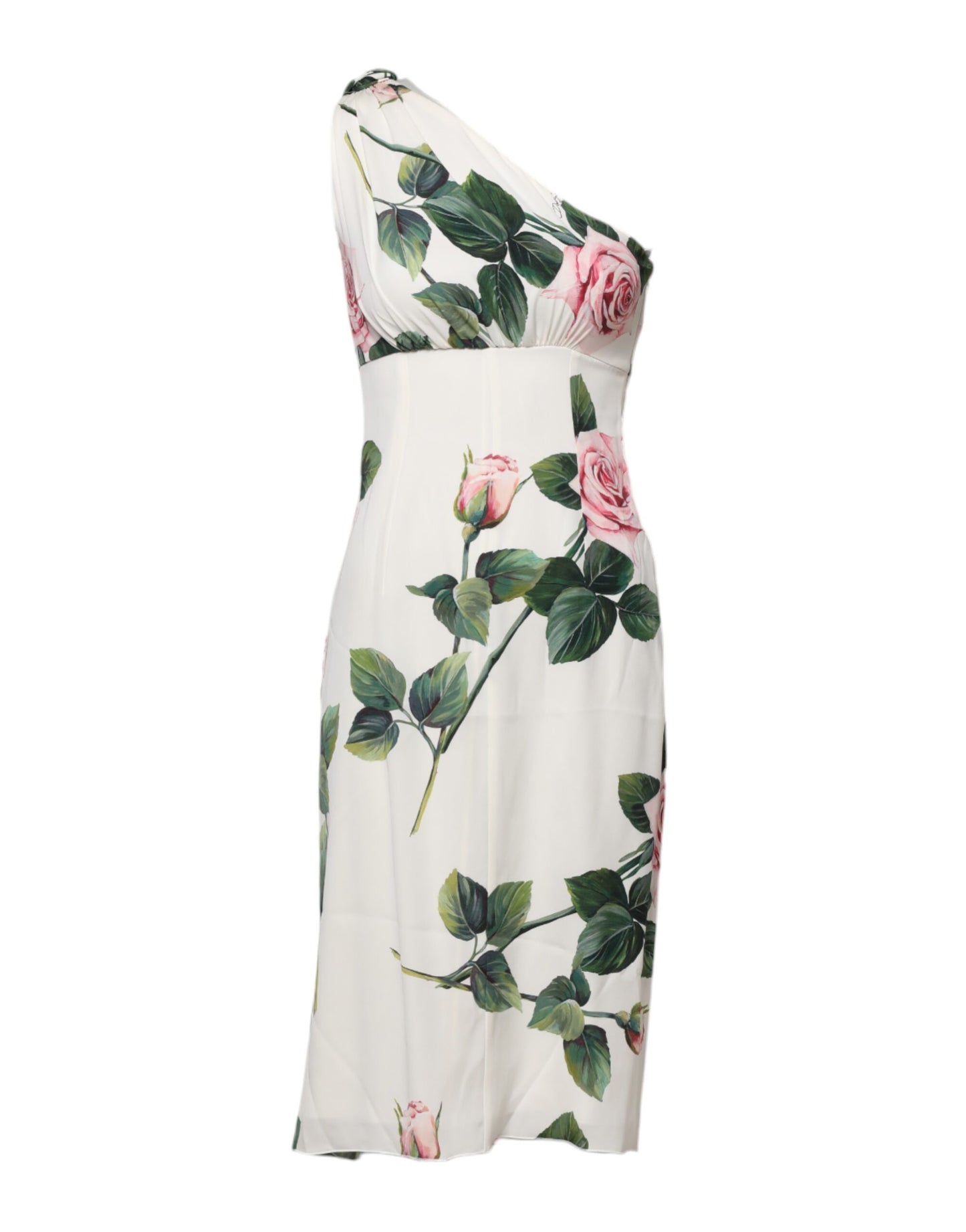 White Floral One Shoulder Sheath Midi Dress