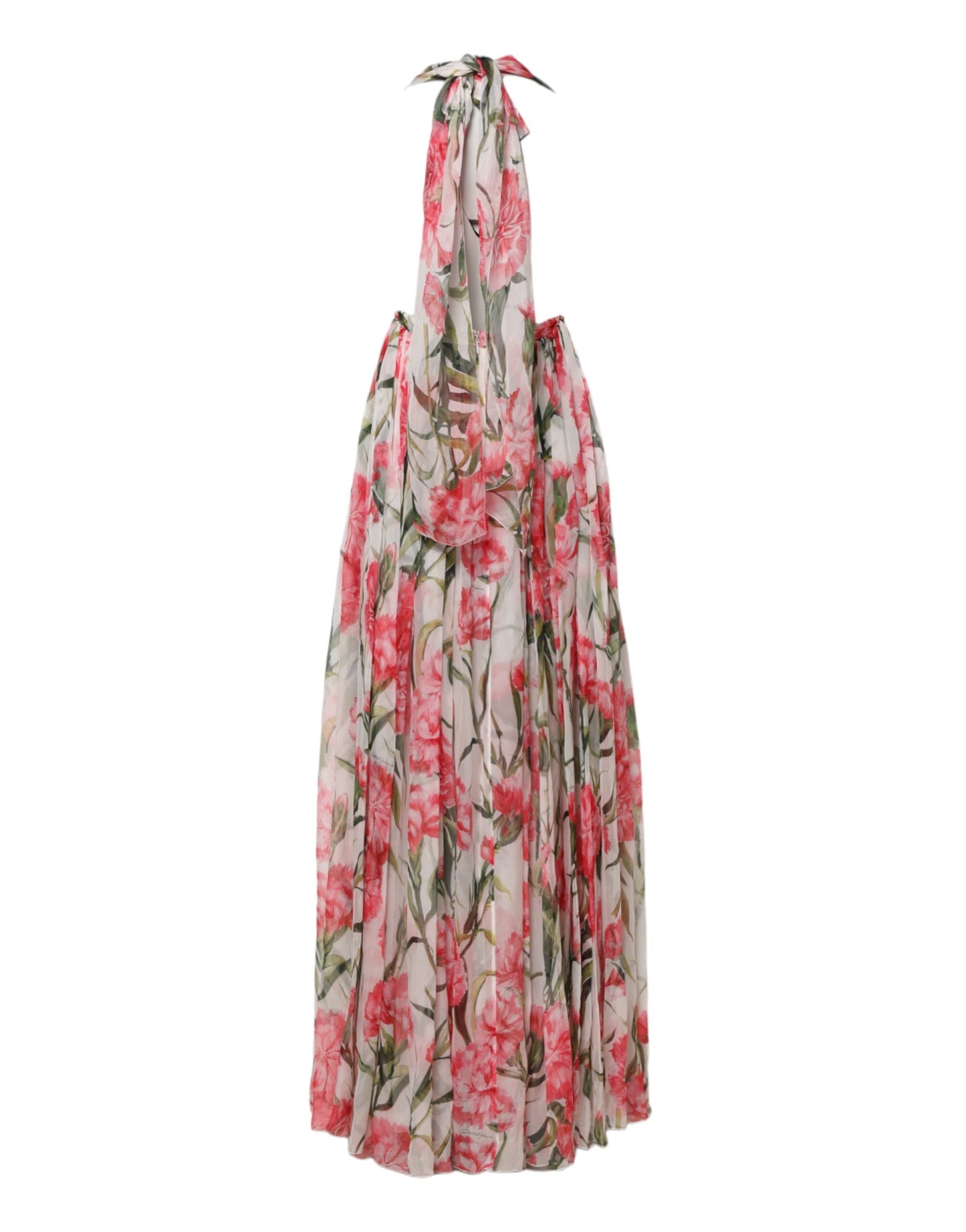 White Floral Silk Halter A-line Maxi Dress