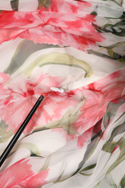 White Floral Silk Halter A-line Maxi Dress