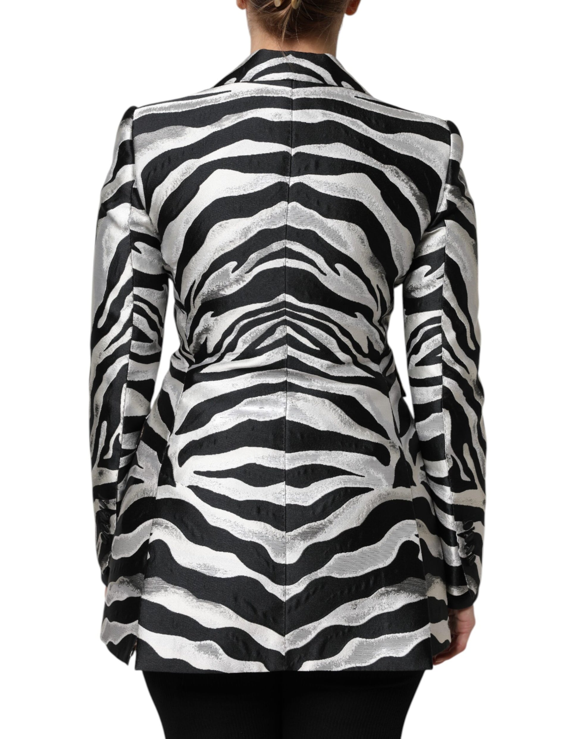 Black White Polyester Women Blazer Jacket