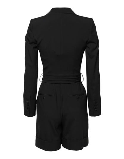 Black Wool Jumpsuit Dress Women Coat Jacket