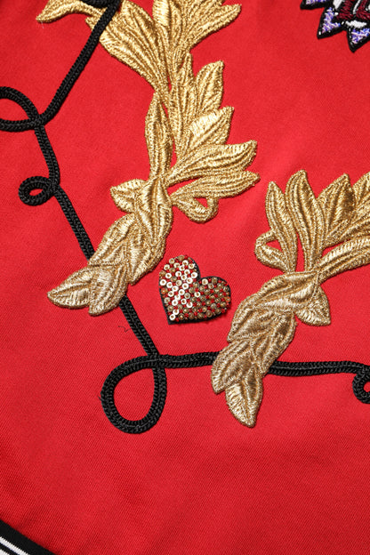 Red Cotton Queen Sequined Pullover Sweater