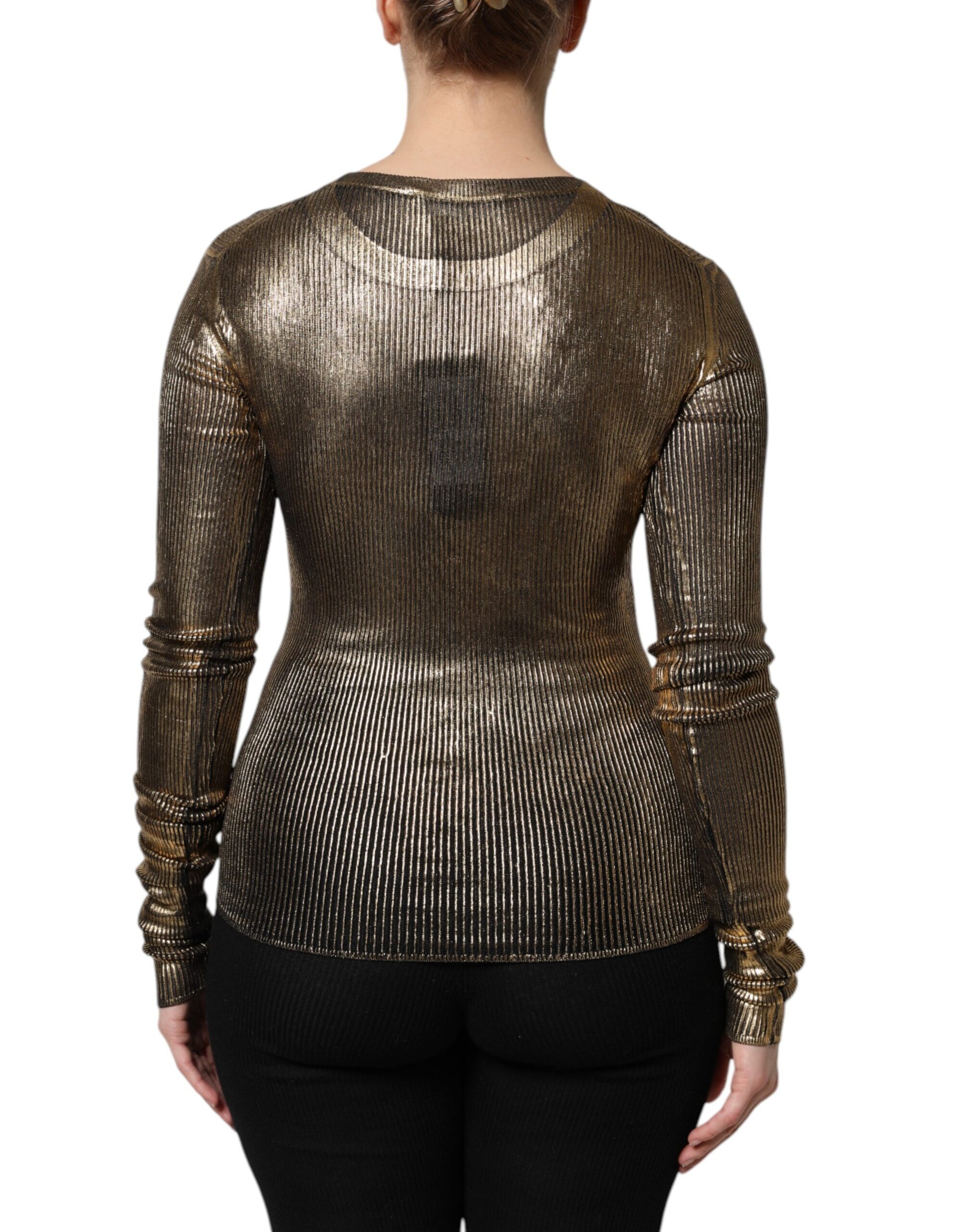 Gold Round Neck Long Sleeve Pullover Top