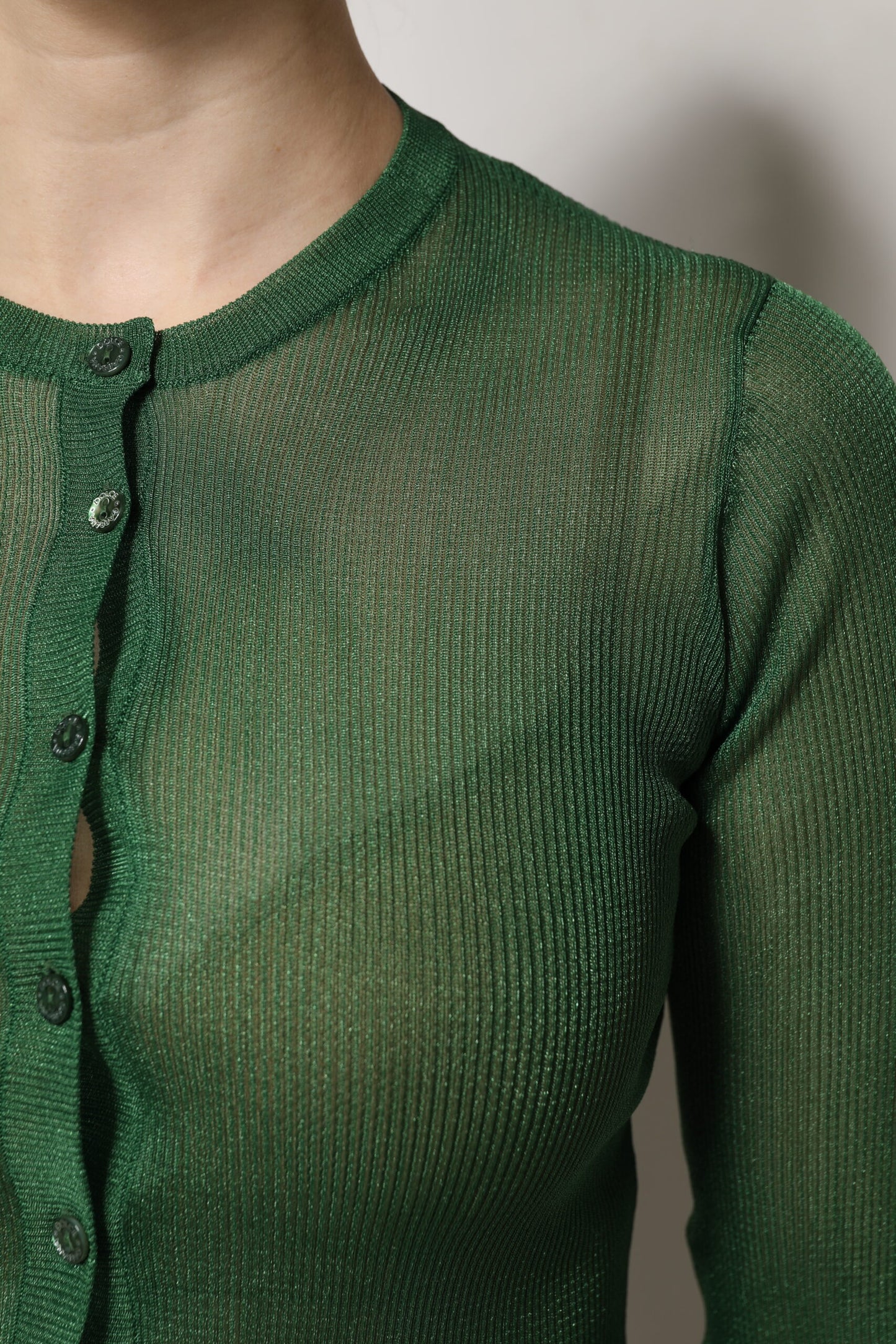 Green Polyester Long Sleeves Cardigan Sweater