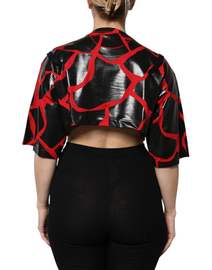Red Black Cotton Bustier Detailing Cropped Top
