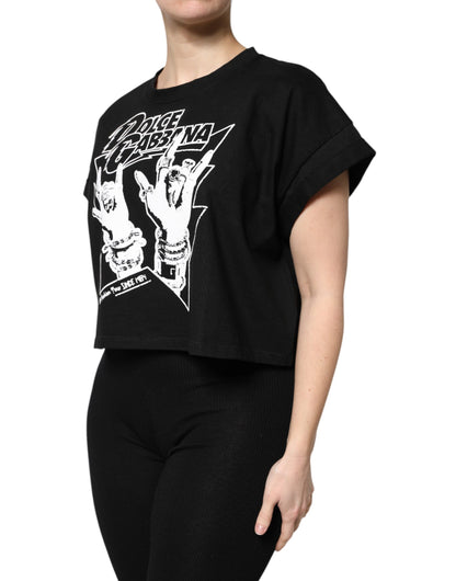 Black Cotton Printed Short Sleeves T-shirt