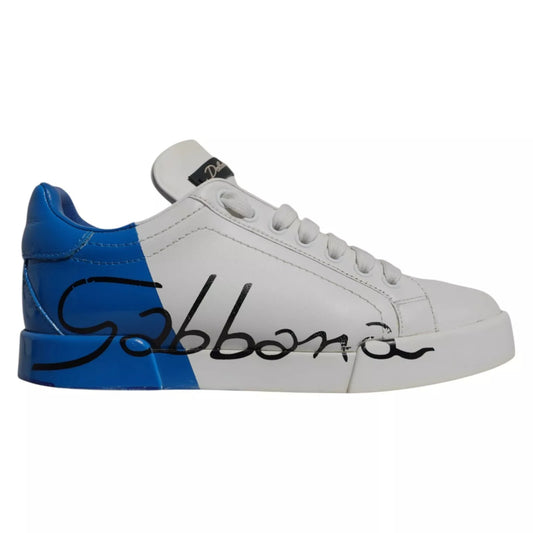 White Blue Logo Portofino Sneakers Shoes