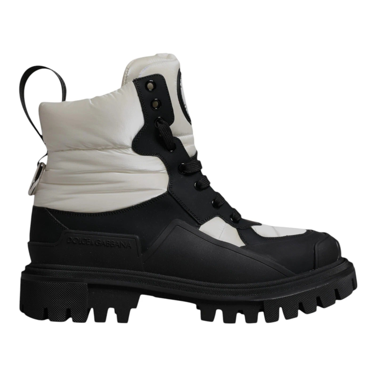 Black White Padded Mid Calf Lace Up Boots Shoes