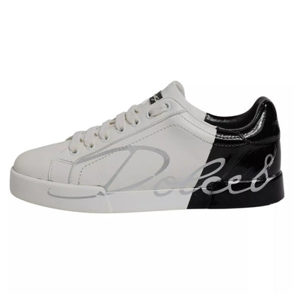 White Black Logo Portofino Men Sneaker Shoe