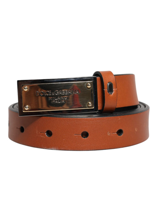 Brown Leather Gold Rectangle Buckle Belt