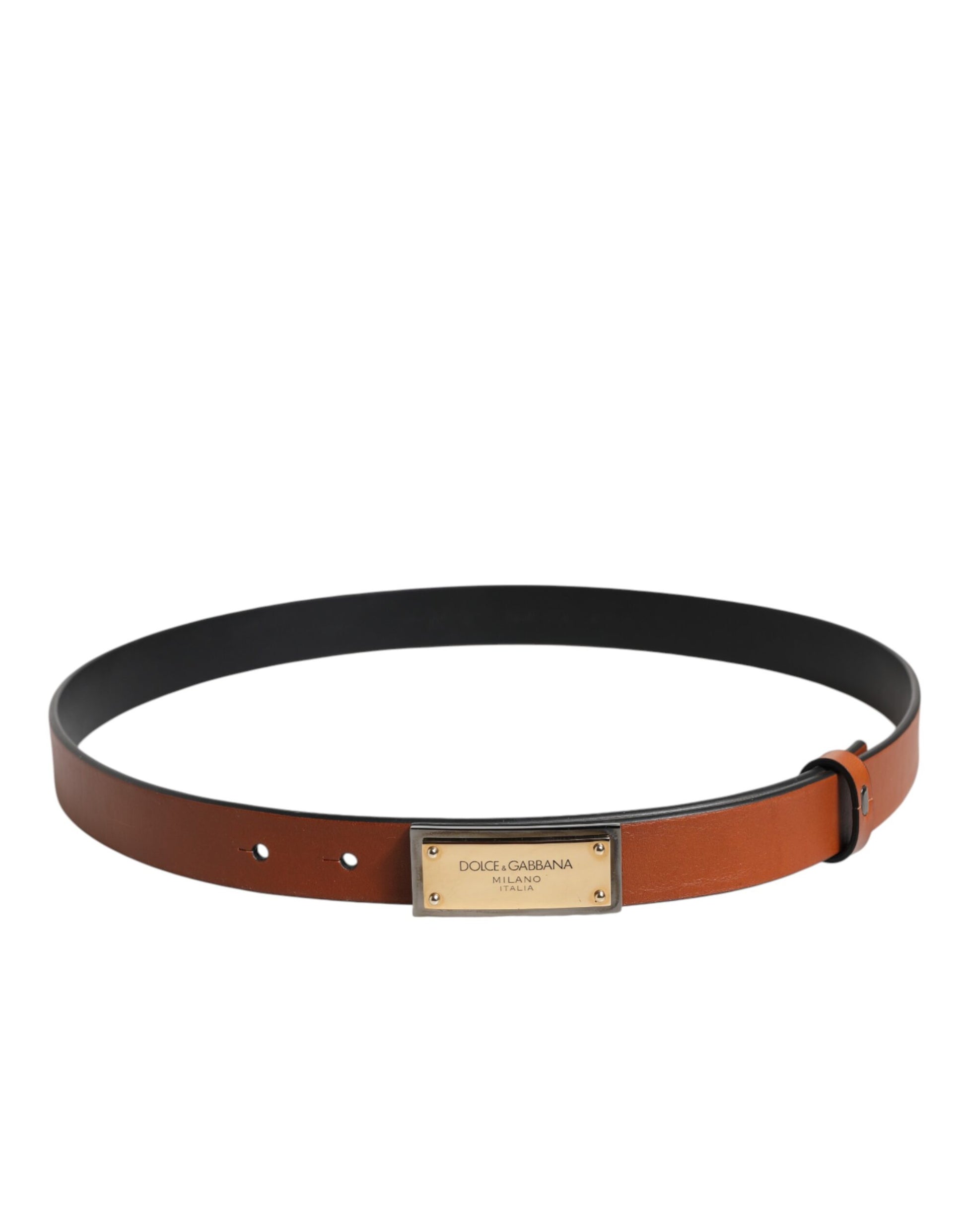 Brown Leather Gold Rectangle Buckle Belt