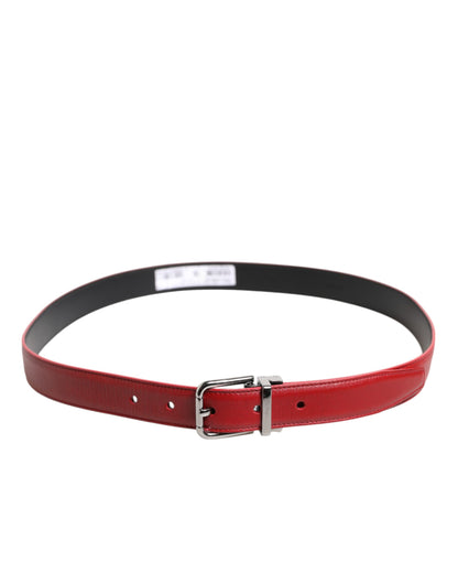 Red Leather Silver Tone Metal Buckle Belt