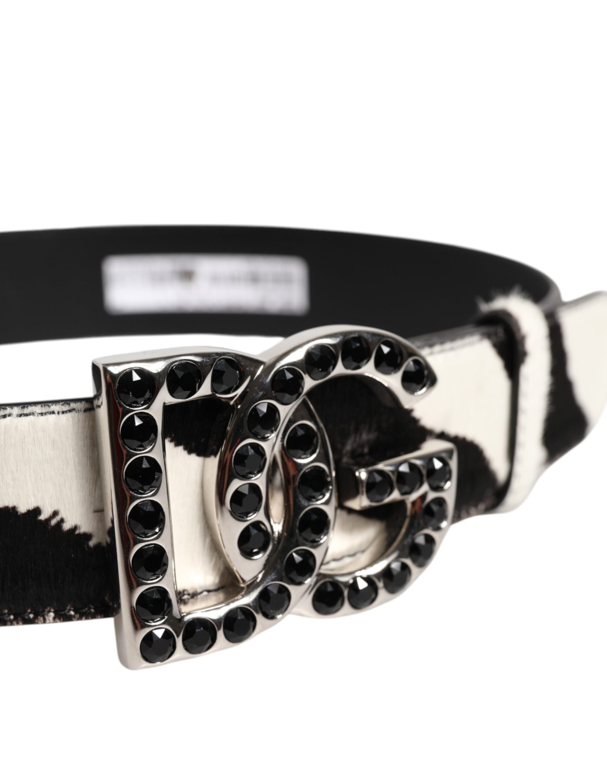 White Black Leather Zebra DG Crystal Buckle Belt