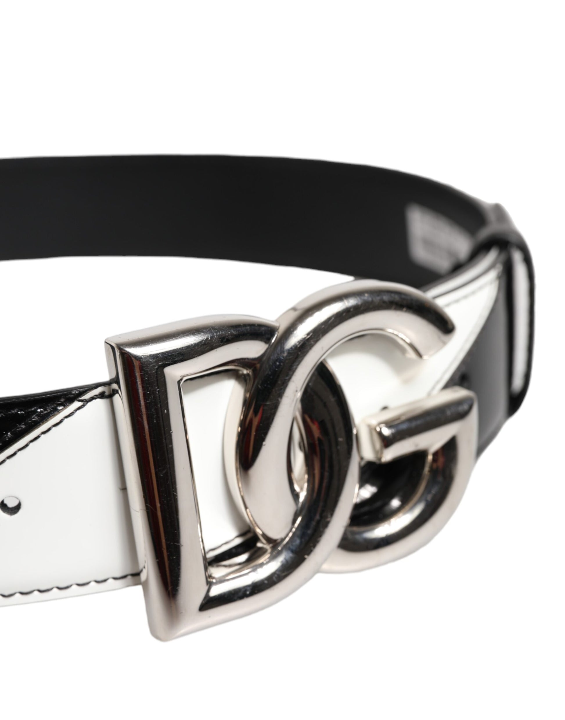 Black White Leather DG Metal Buckle Belt