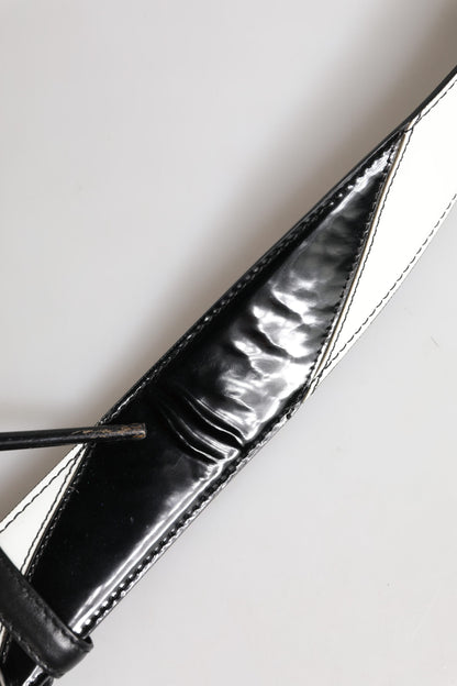 Black White Leather DG Metal Buckle Belt