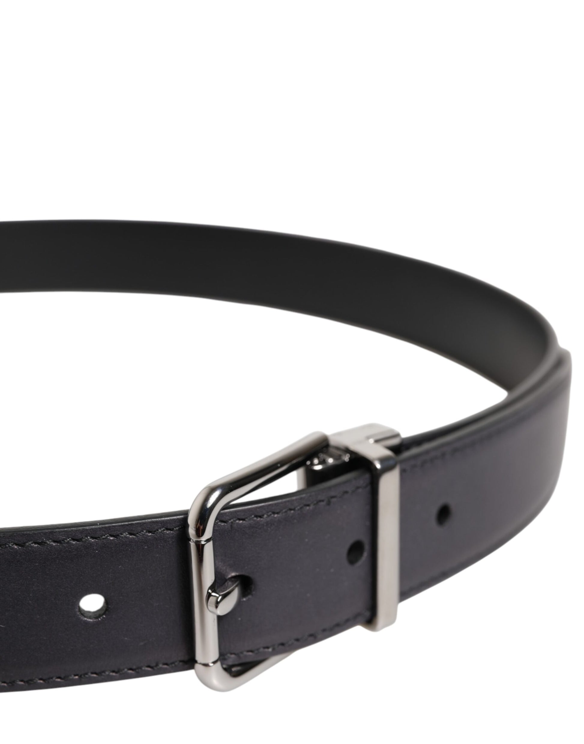 Black Classic Calf Leather Silver Buckle Belt
