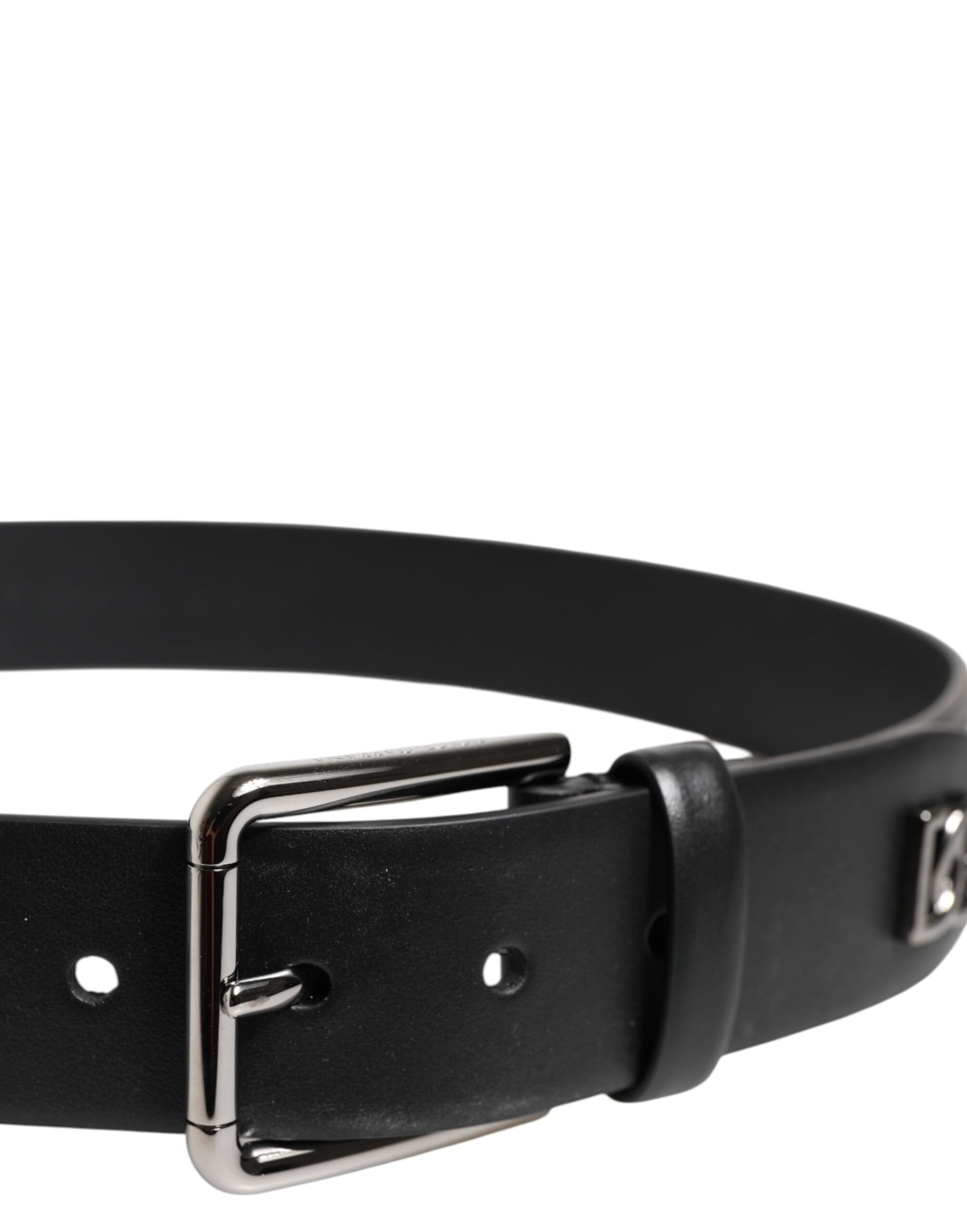 Black Calf Leather Studded Silver Buckle Belt