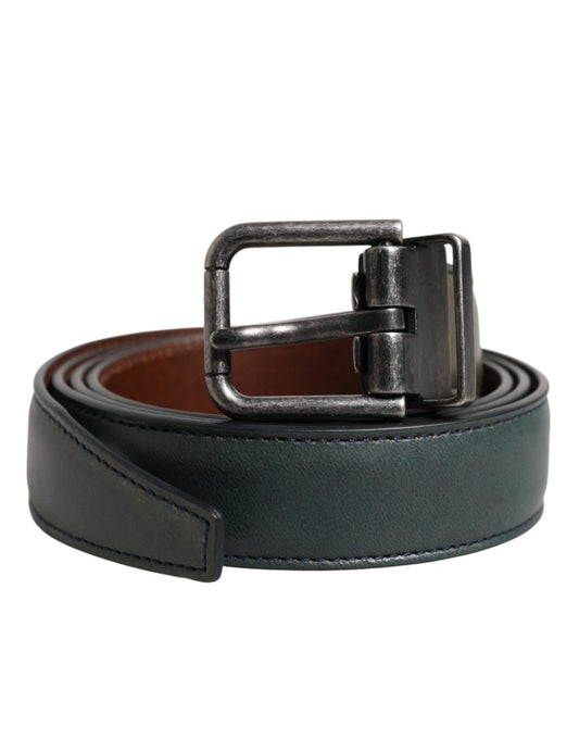 Green Classic Leather Metal Buckle Belt