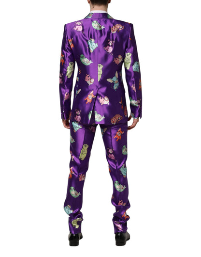 Purple Silk Animal Print 3 Piece Suit