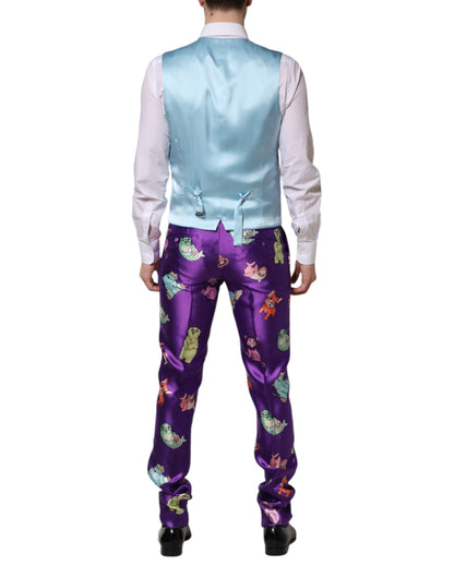 Purple Silk Animal Print 3 Piece Suit