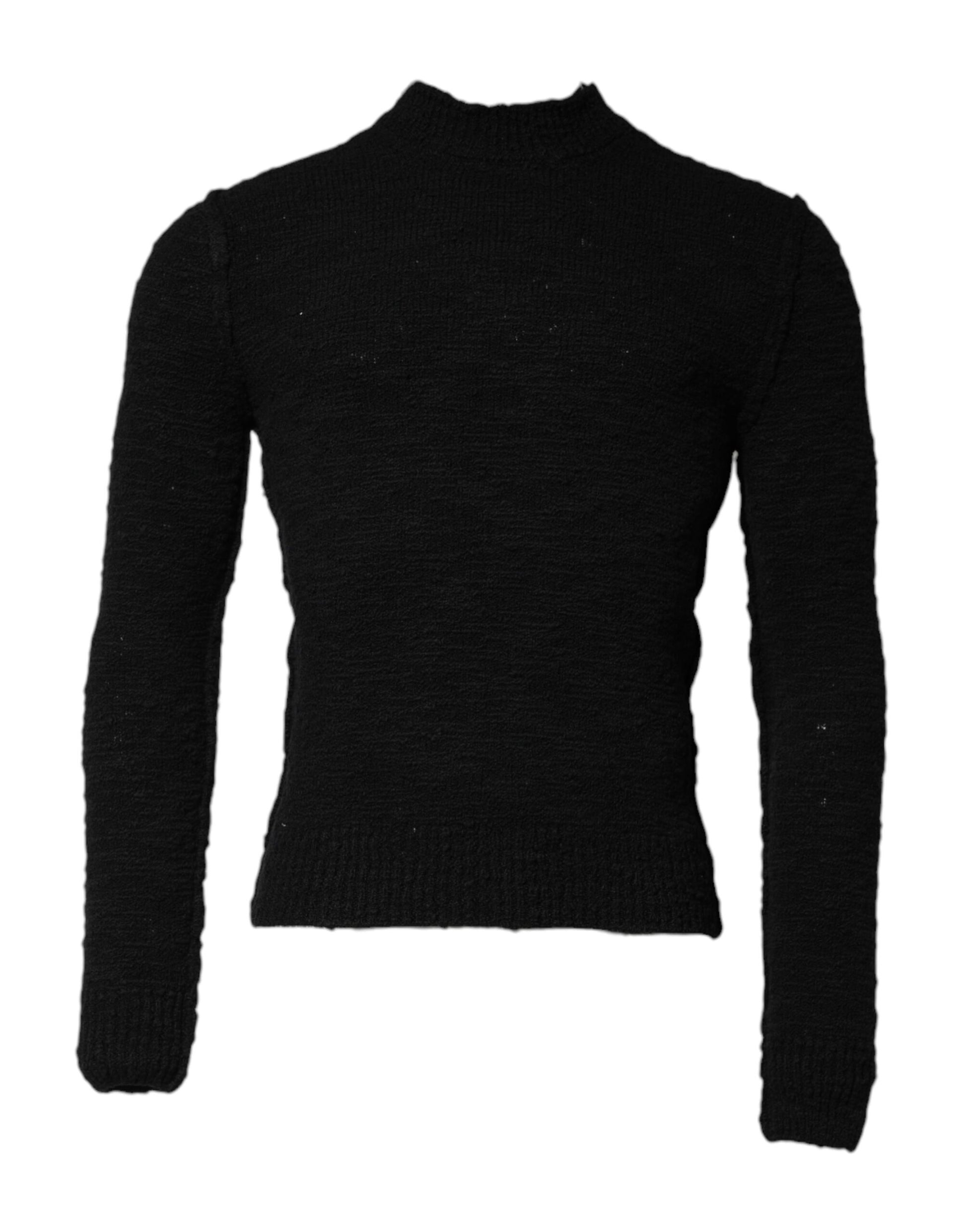 Black Wool Knit Crew Neck Pullover Sweater