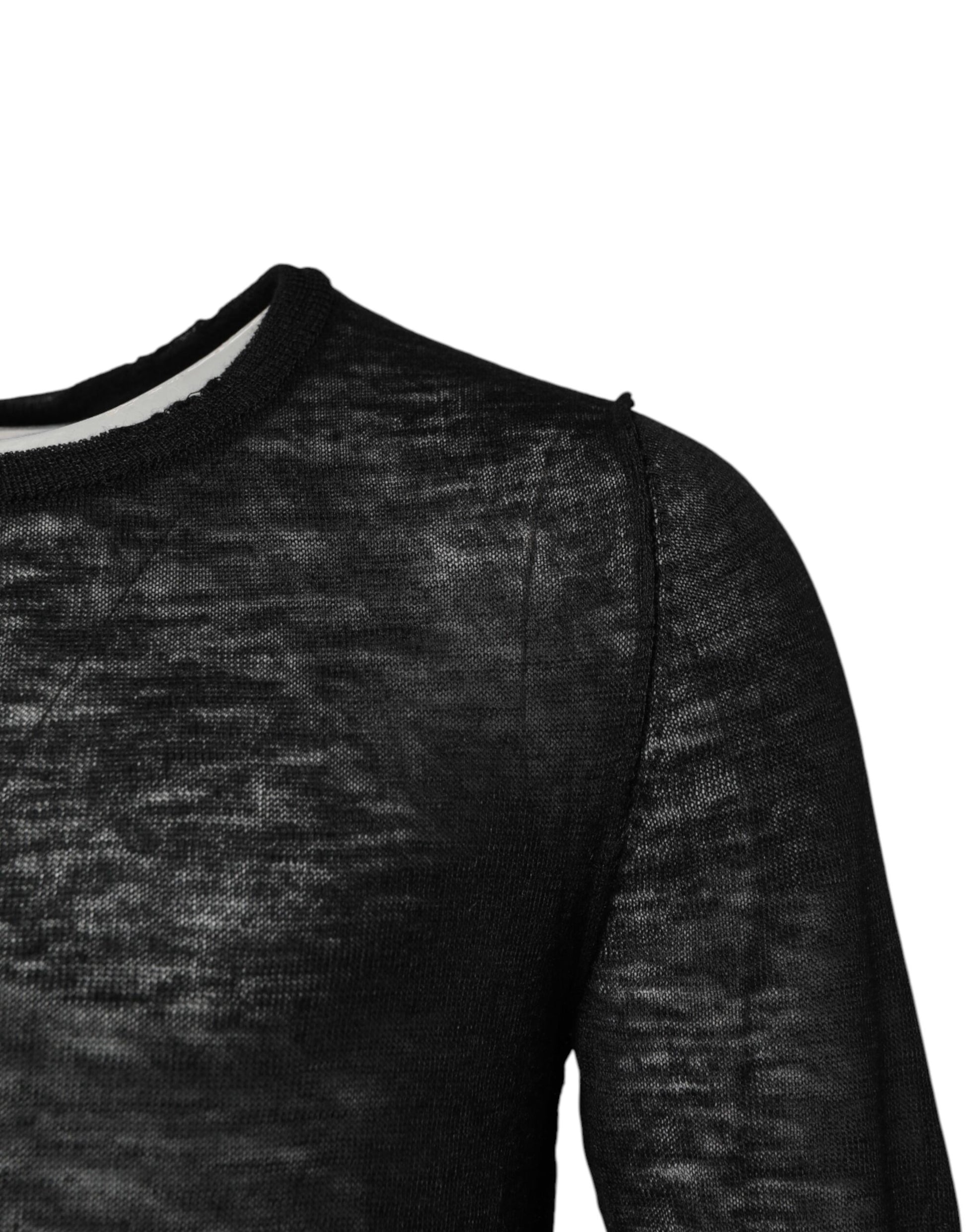 Black Polyester Crew Neck Pullover Sweater