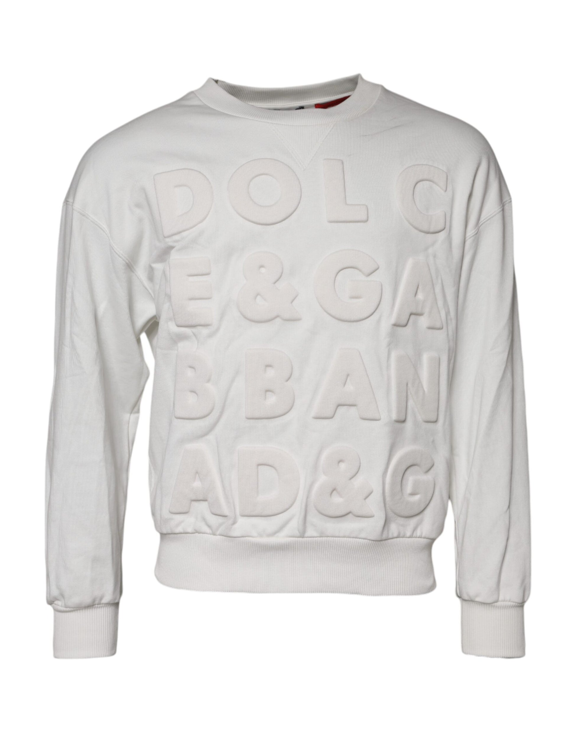 White Embossed Logo Cotton Crew Neck Sweater