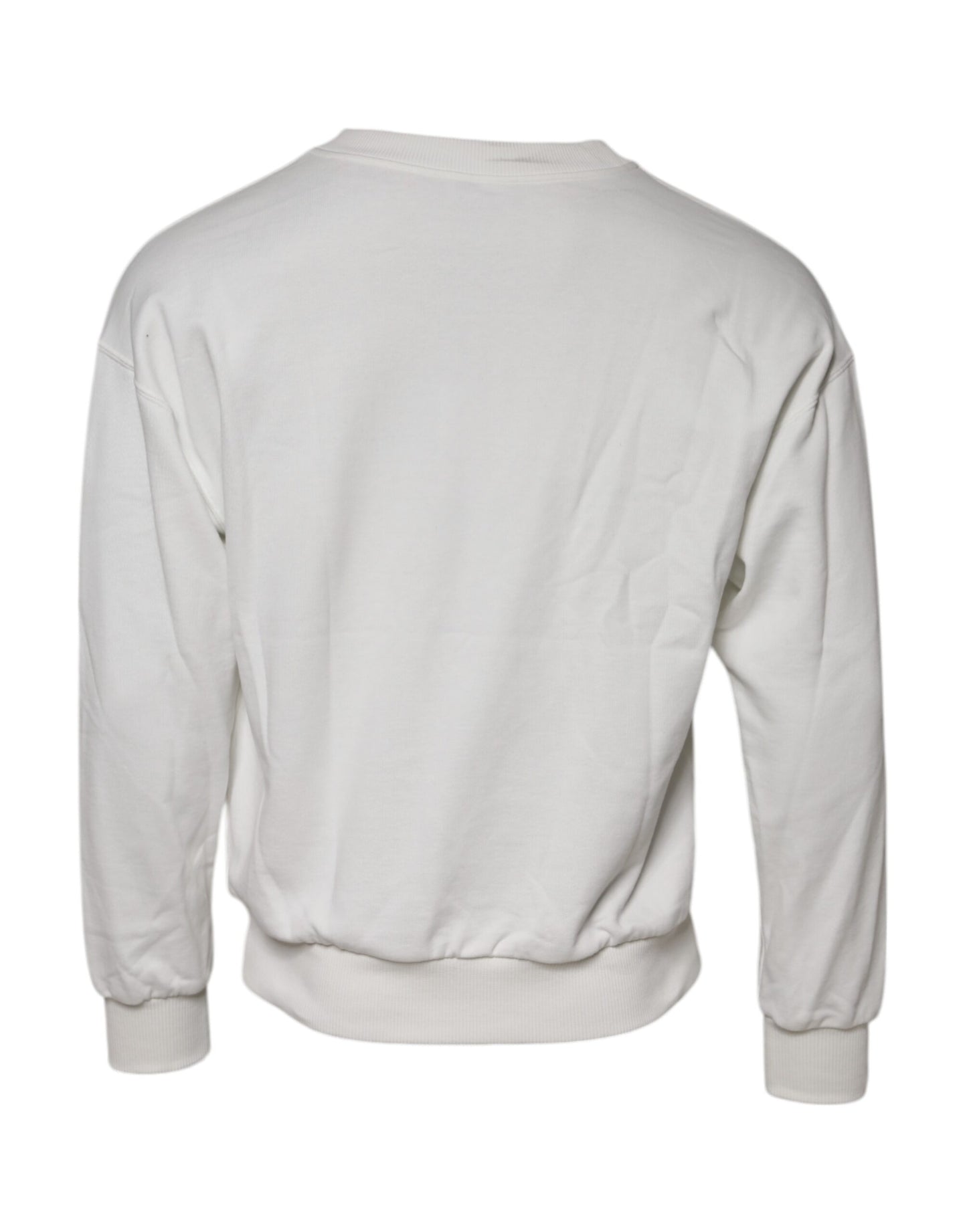 White Embossed Logo Cotton Crew Neck Sweater