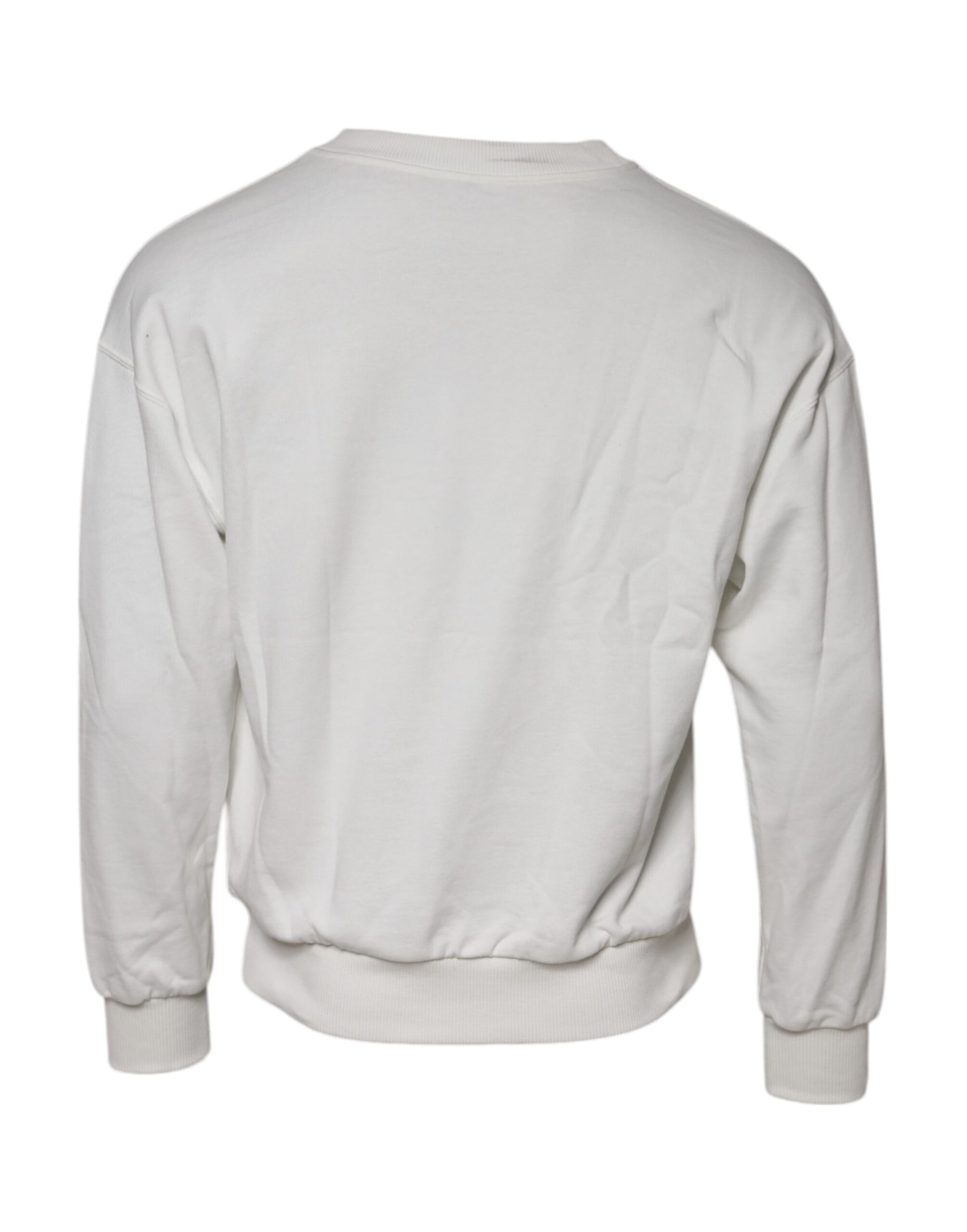 White Embossed Logo Cotton Crew Neck Sweater