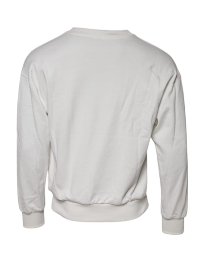 White Embossed Logo Cotton Crew Neck Sweater