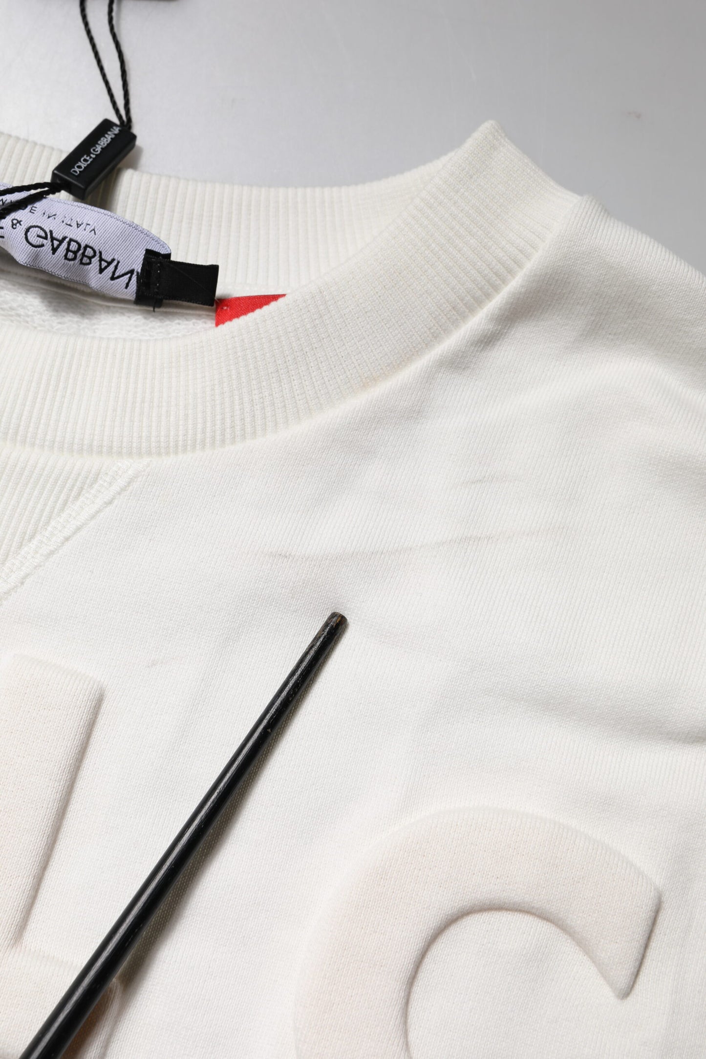 White Embossed Logo Cotton Crew Neck Sweater