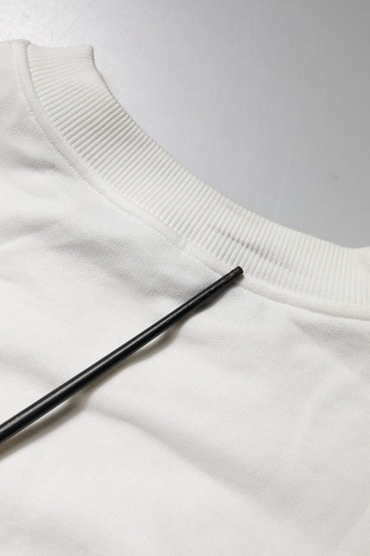 White Embossed Logo Cotton Crew Neck Sweater