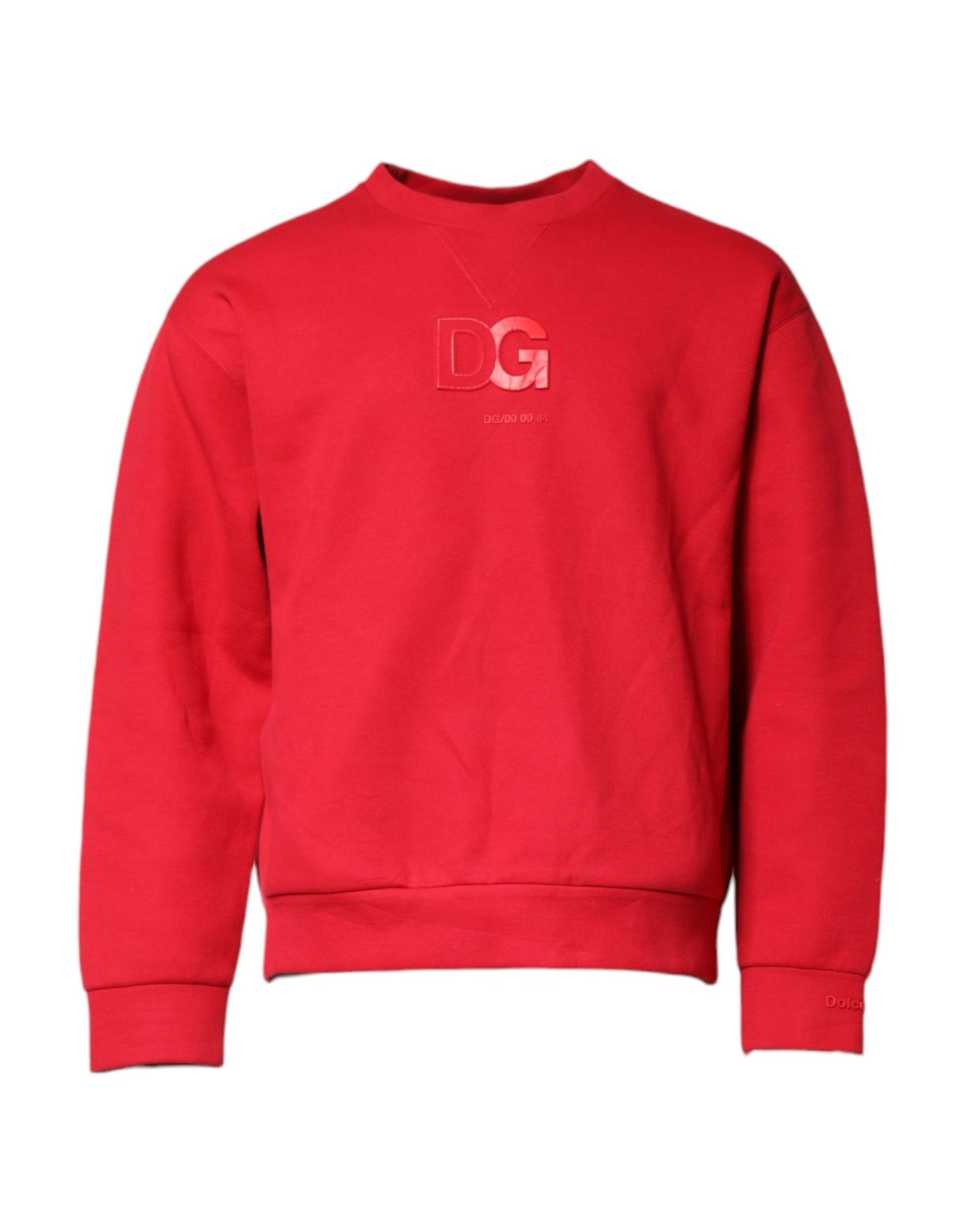 Red Embossed Logo Cotton Crew Neck Sweater