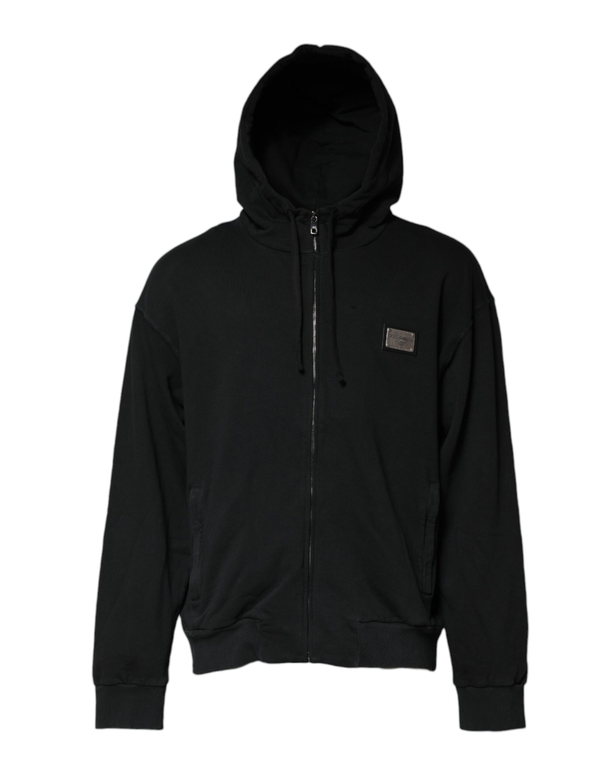 Black Logo Full Zip Hooded Men Sweatshirt Sweater