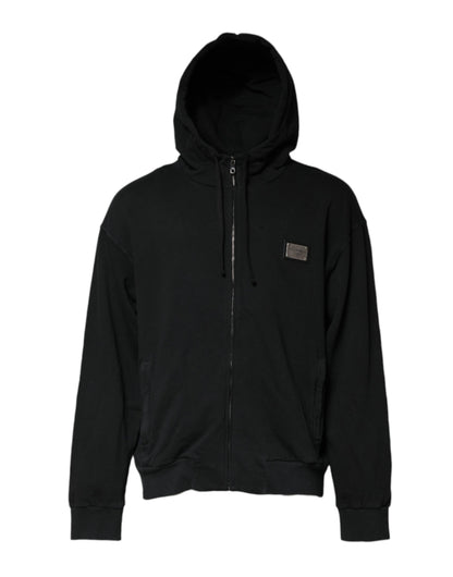 Black Logo Full Zip Hooded Men Sweatshirt Sweater