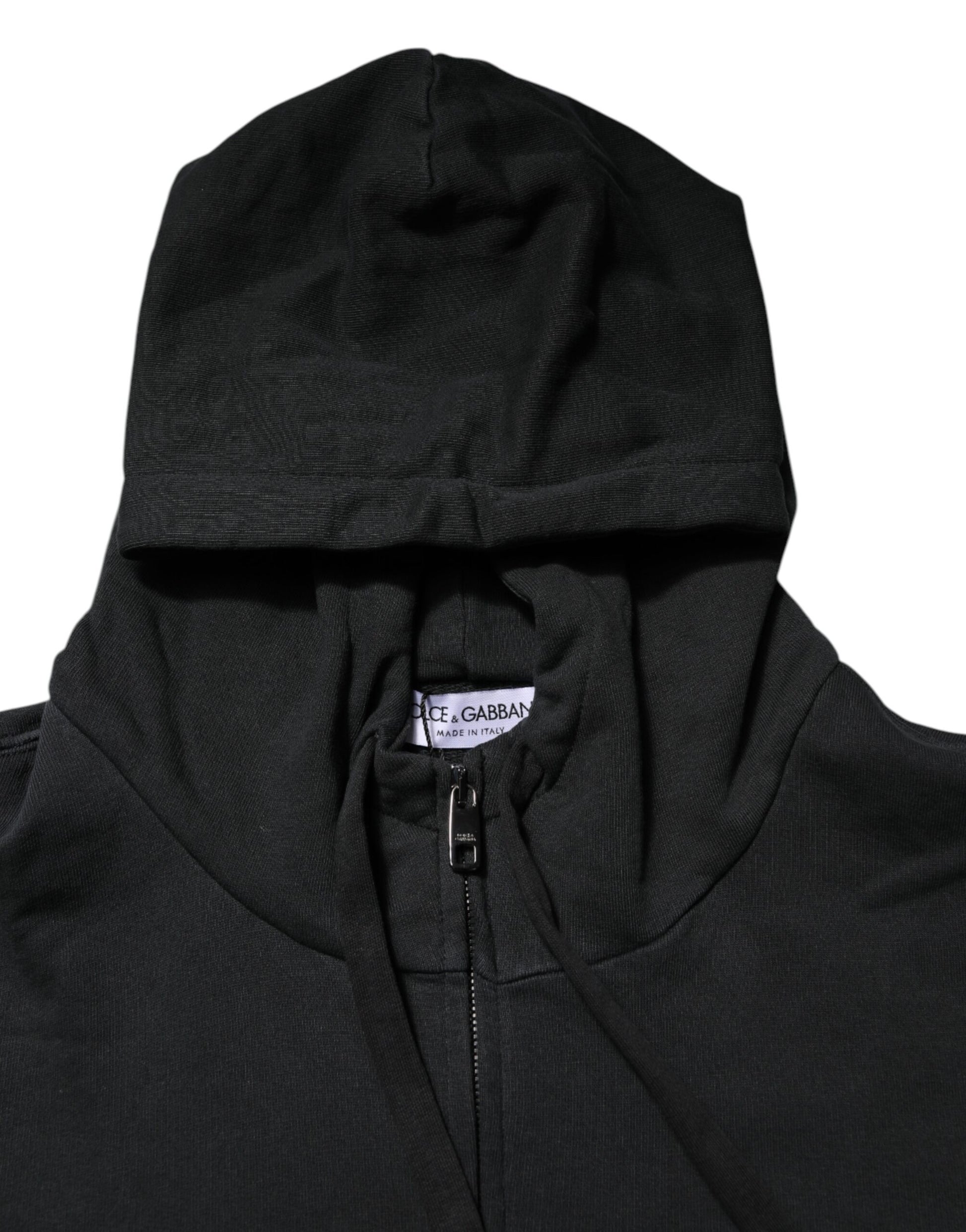 Black Logo Full Zip Hooded Men Sweatshirt Sweater