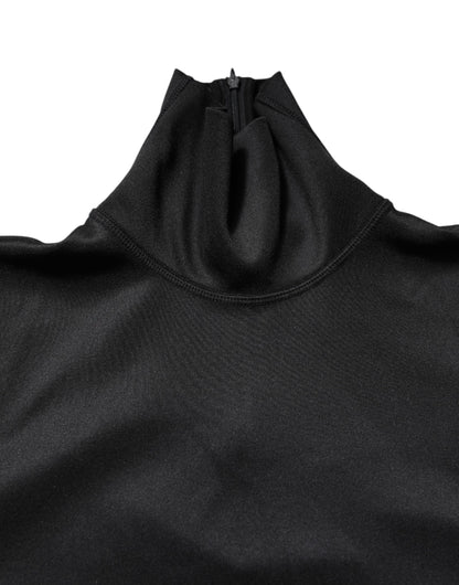 Black Polyester Turtleneck Pullover Sweater