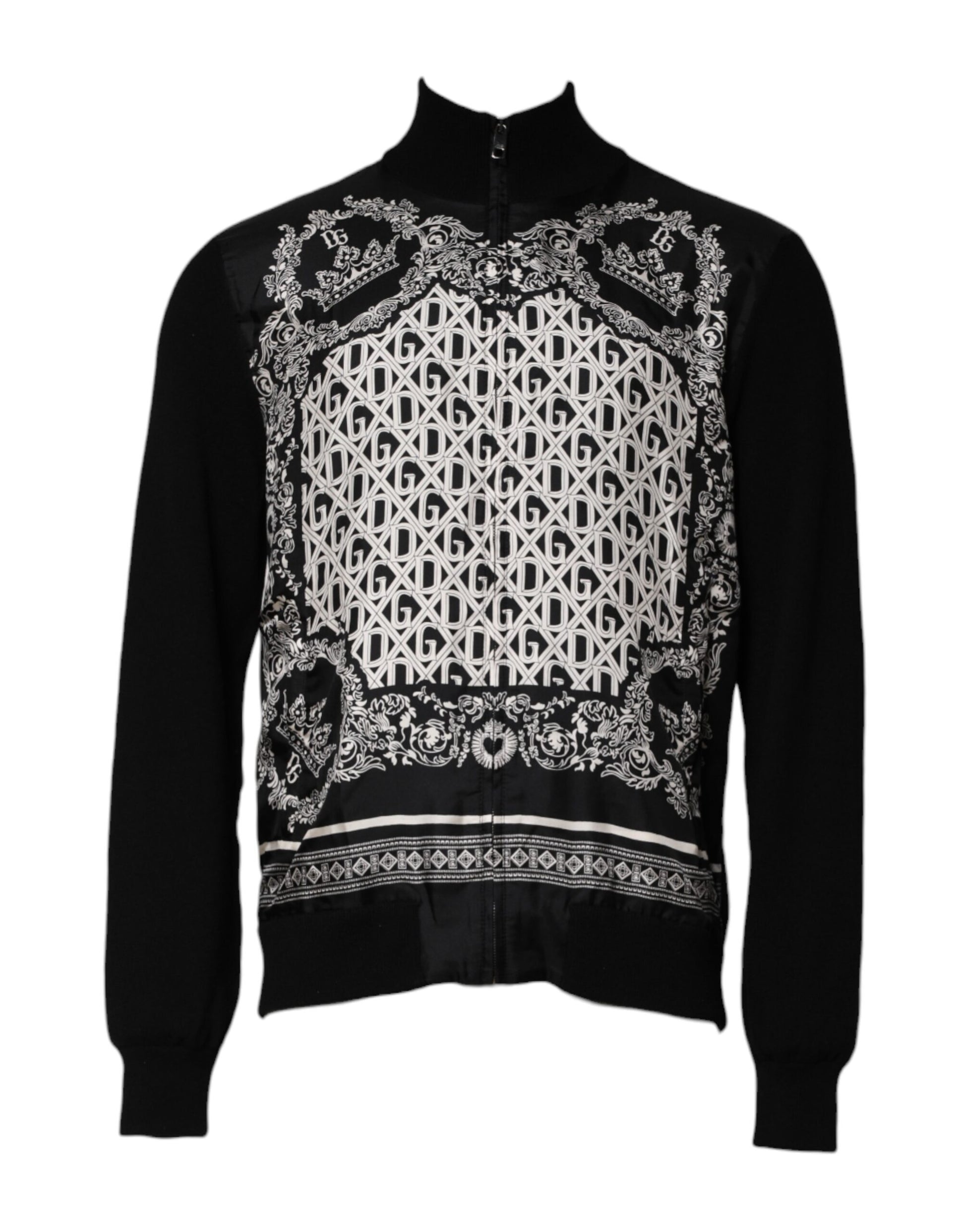 Black White Bandana Print Full Zip Sweater